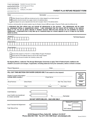 Parent Plus Refund Request Form