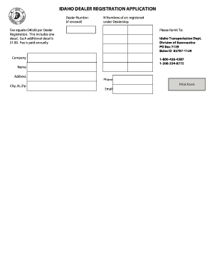 Idaho Dealer Registration Application