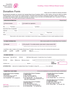 Canadian Breast Cancer Foundation Donation Form