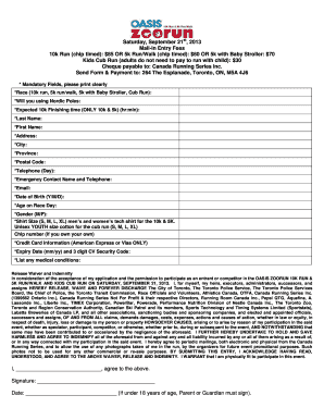 Canada Running Series Event Registration Form