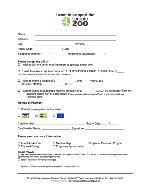 Toronto Zoo Donation Form
