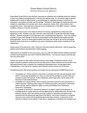 Ocean Beach School District Electronic Resources User Agreement
