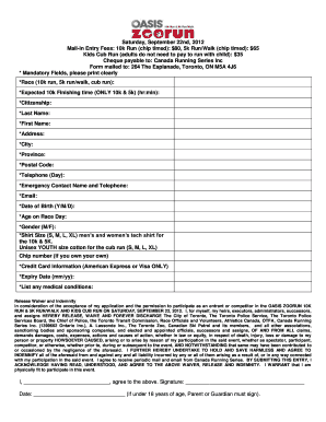 Oasis Zoofun Run Registration Form