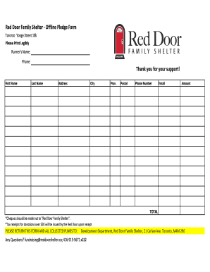 Red Door Family Shelter Offline Pledge Form