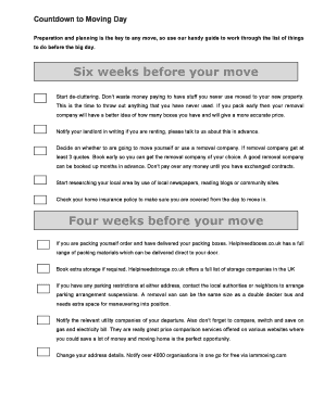 Printable moving house checklist uk pdf - Moving Home Checklistdoc