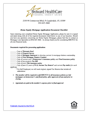 Home Equity Mortgage Application Document Checklist
