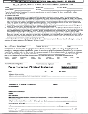 NSAA & Osceola Public Schools Student & Parent Consent Form