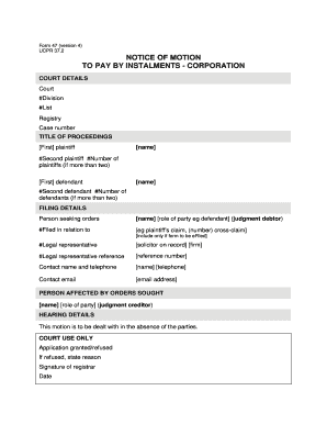 Notice of Motion to Pay by Instalments - Corporation