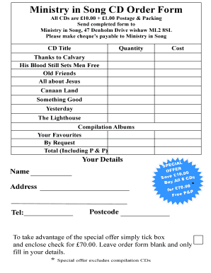 Ministry in Song CD Order Form