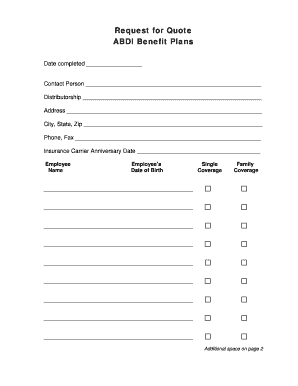 Request for Quote for ABDI Benefit Plans