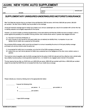 New York Auto Supplement for Uninsured/Underinsured Motorists Insurance