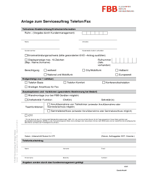 Anlage zum Serviceauftrag Telefon/Fax