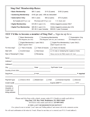 Sing Out Membership Application Form