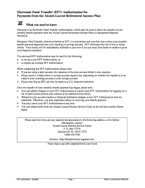 Alcatel-Lucent Retirement Income Plan EFT Authorization