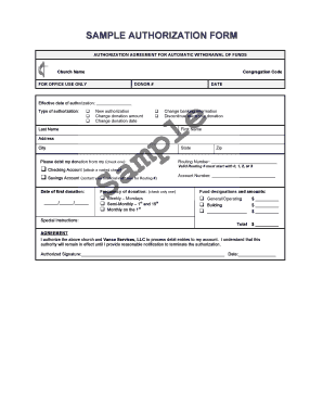 Church Donation Authorization Form