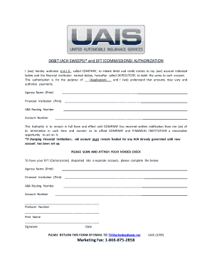 Debit and EFT Authorization Form