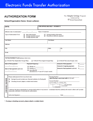 Electronic Funds Transfer Authorization Form
