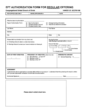EFT Authorization Form for Regular Offering