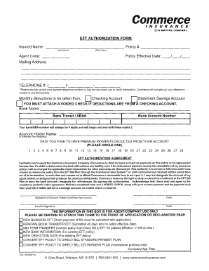 Commerce Insurance EFT Authorization Form