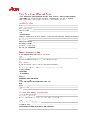 Aon Student Insurance Medical Cost Claim Form