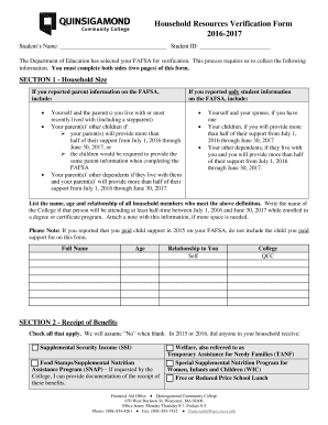 Household Resources Verification Form