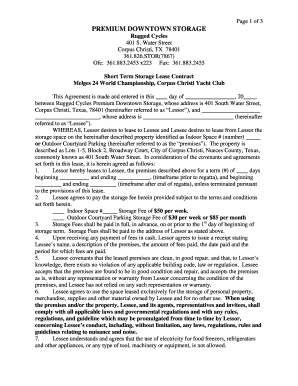 Short Term Storage Lease Contract