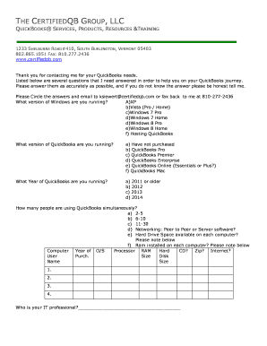 QuickBooks Services Assessment Form