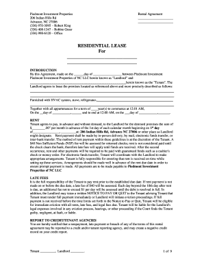 Piedmont Investment Properties Residential Lease Agreement