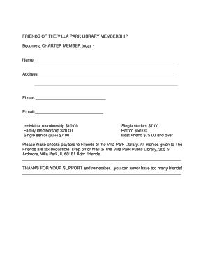 Application for leave fever - FRIENDS OF THE VILLA PARK LIBRARY MEMBERSHIP Become a - vppl