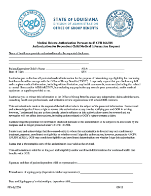 Medical Release Authorization for Dependent Child