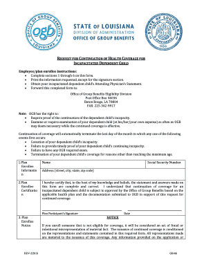 Request for Continuation of Health Coverage for Incapacitated Dependent Child