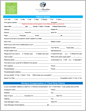 Sydney Shoulder Specialists New Patient Form