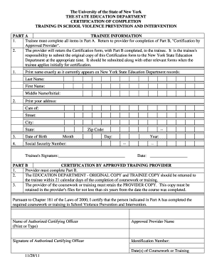 New York School Violence Prevention Training Certification