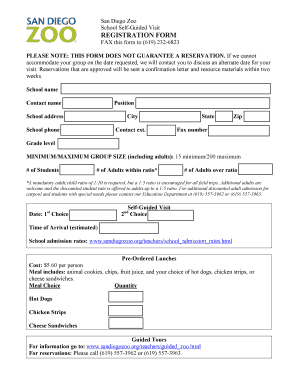 San Diego Zoo School Self-Guided Visit Registration Form