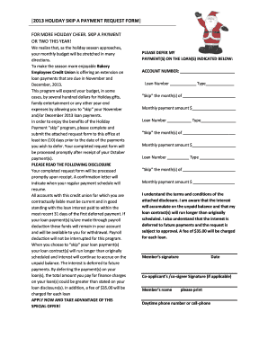 Holiday Skip Payment Request Form