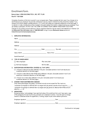 Long Building Tech Retirement Plan Enrollment Form