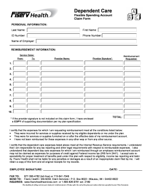 Dependent Care Flexible Spending Account Claim Form