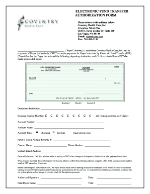 Electronic Fund Transfer Authorization Form
