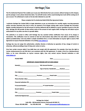Heritage Gas Pre-Authorized Debit Agreement