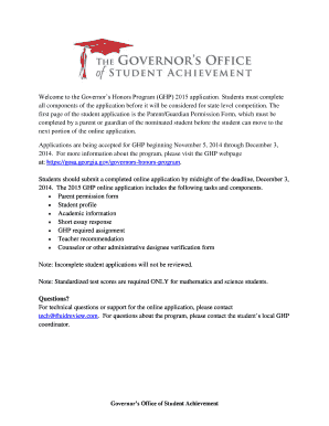 2015 Georgia Governor's Honors Program Application
