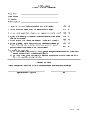 AHTC Form 800 Student Certification Form