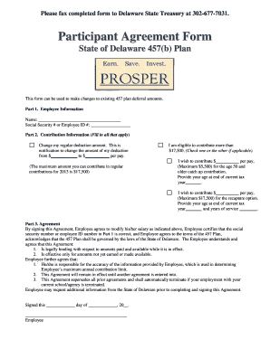 Participant Agreement Form for Delaware 457(b) Plan