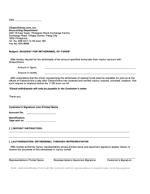 Request for Withdrawal of Funds