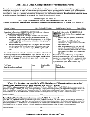 Utica College Income Verification Form