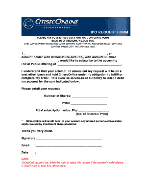 CitisecOnline IPO Subscription Form