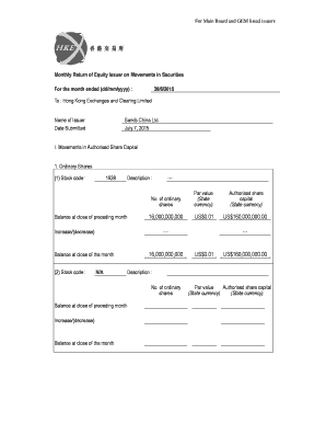 Monthly Return of Equity Issuer on Movements in Securities