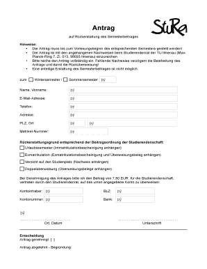 Antrag auf Rückerstattung des Semesterbeitrages