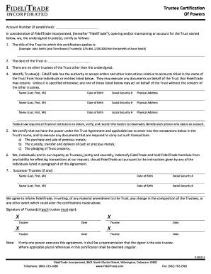 Trustee Certification of Powers