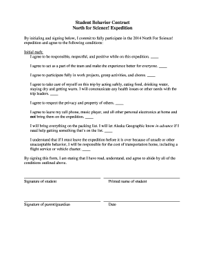 Student Behavior Contract North for Science Expedition - alaskageographic