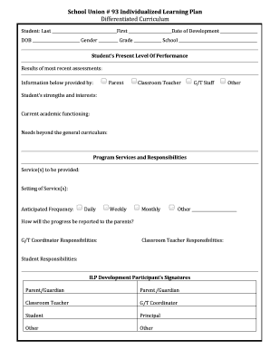Individualized Learning Plan Form